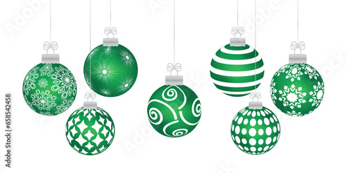 Set of Christmas decorations in different patterns with metallic shine, suitable for posters