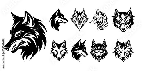 wolf head logo set - vector illustration, emblem design on white background.