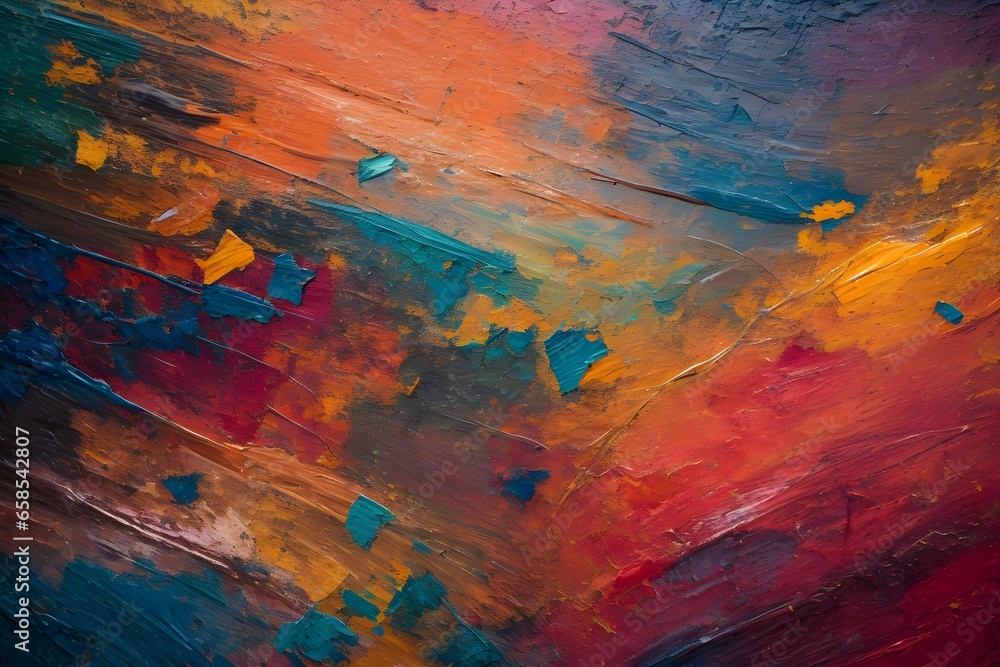 Closeup of abstract colorful texture background.. Oil, acrylic brushstroke, pallet knife paint on canvas (Generative Ai)