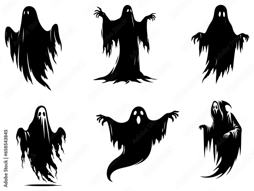 Obraz premium ghost Halloween vector silhouette full black color white background