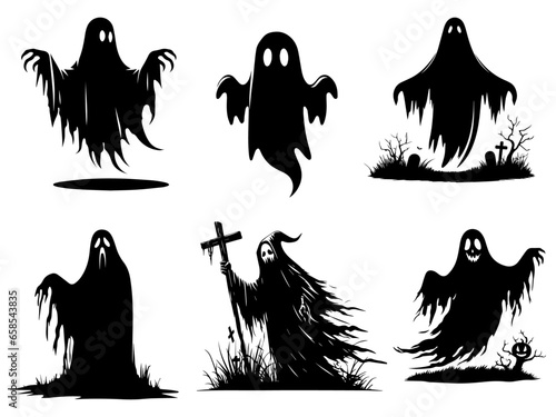 ghost Halloween vector silhouette full black color white background