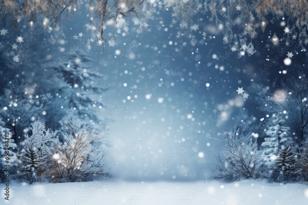 Illustration of a winter wonderland with snow-covered trees created with Generative AI technology Illustration of a winter wonderland with snow-covered trees created with Generative AI technology