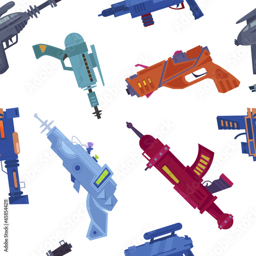 gun riffles pattern. fight military army solider laser tag electro blasters pattern. vector cartoon seamless pattern.