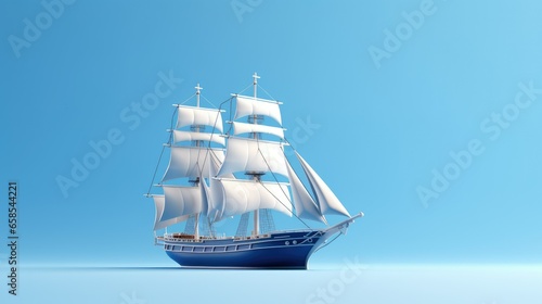 3d Illustration Simple Silling Ship in Isolated Background
