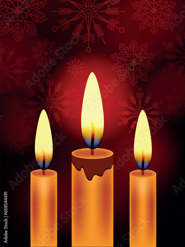 Merry Christmas card template with romantic candles