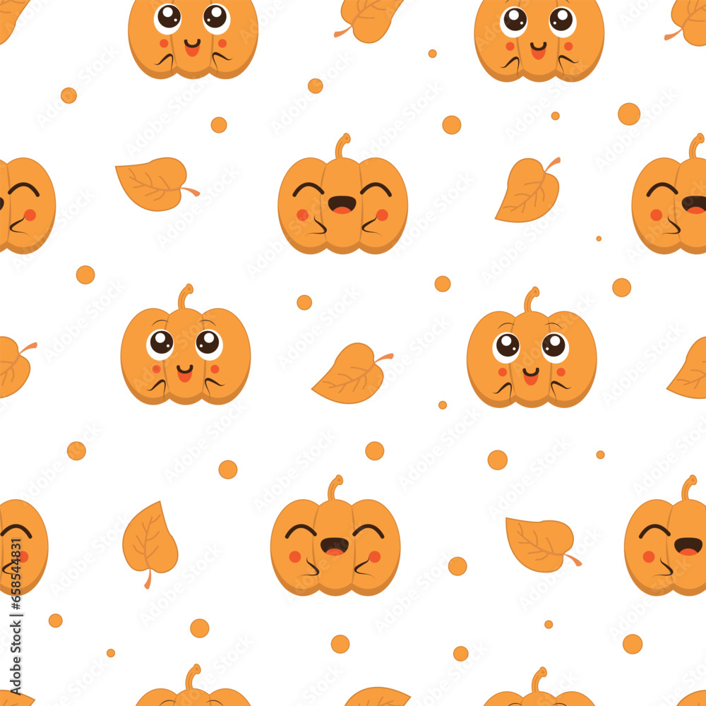 Seamless pattern with funny Halloween pumpkins. Autumn design