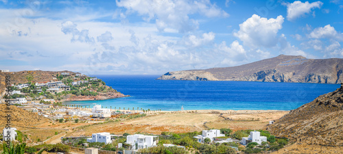 Landscape with Panormos beach, Mykonos island, Greece Cyclades