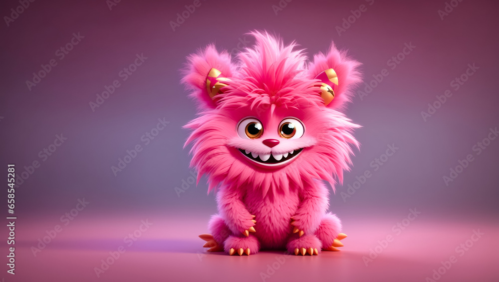 Adorable 3D Cartoon Character - Cute Pink Furry Monster