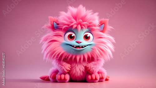 Adorable 3D Cartoon Character - Cute Pink Furry Monster