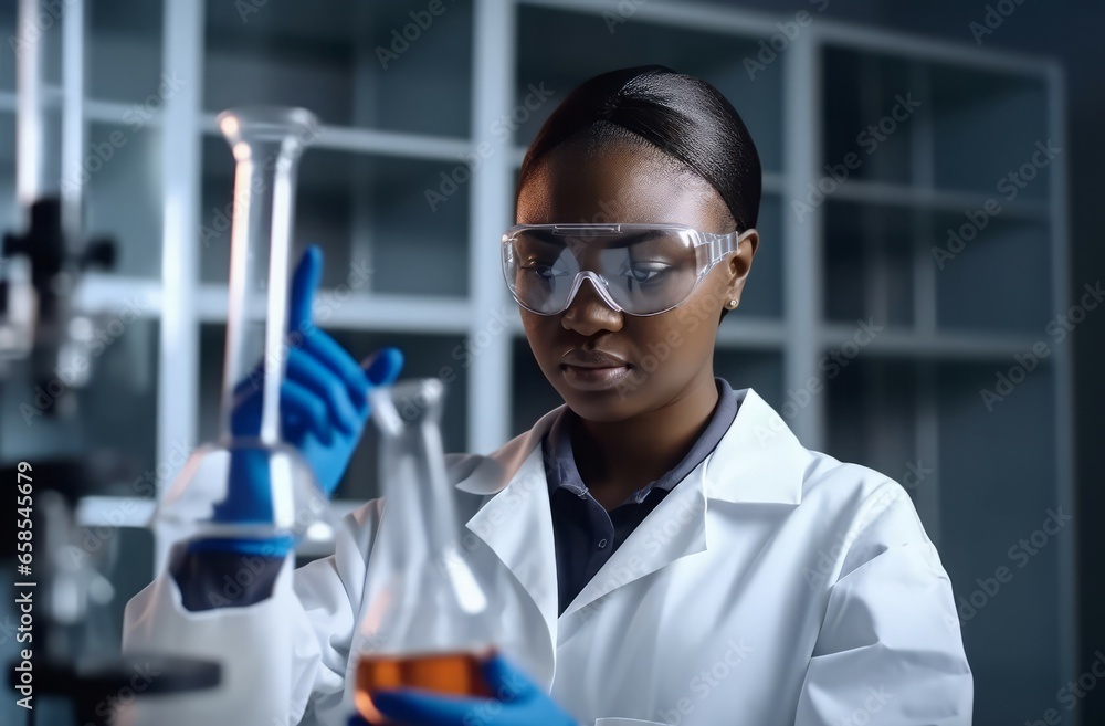 African female scientist lab. Happy health. Generate Ai African female scientist lab. Happy health. Generate Ai