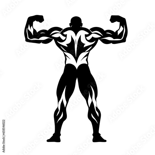 Bodybuilder muscular guy silhouettes, Vector bodybuilding silhouettes