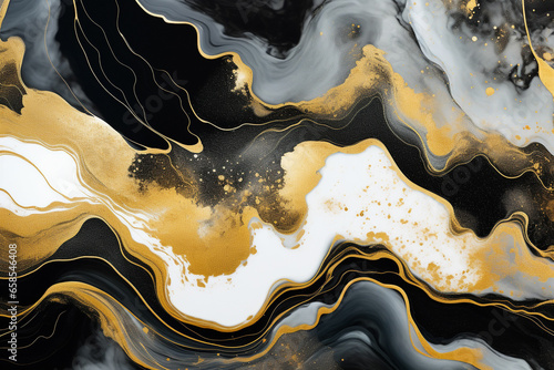 3d wallpaper for wall frames fractal flowers golden and black liquid marble background. Resin geode and abstract art, functional art, like geode painting