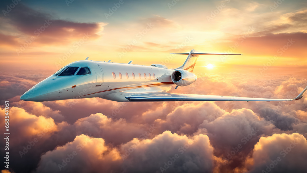 Obraz premium Luxury VIP Business Jet Soaring Through the Sky Amongst the Clouds