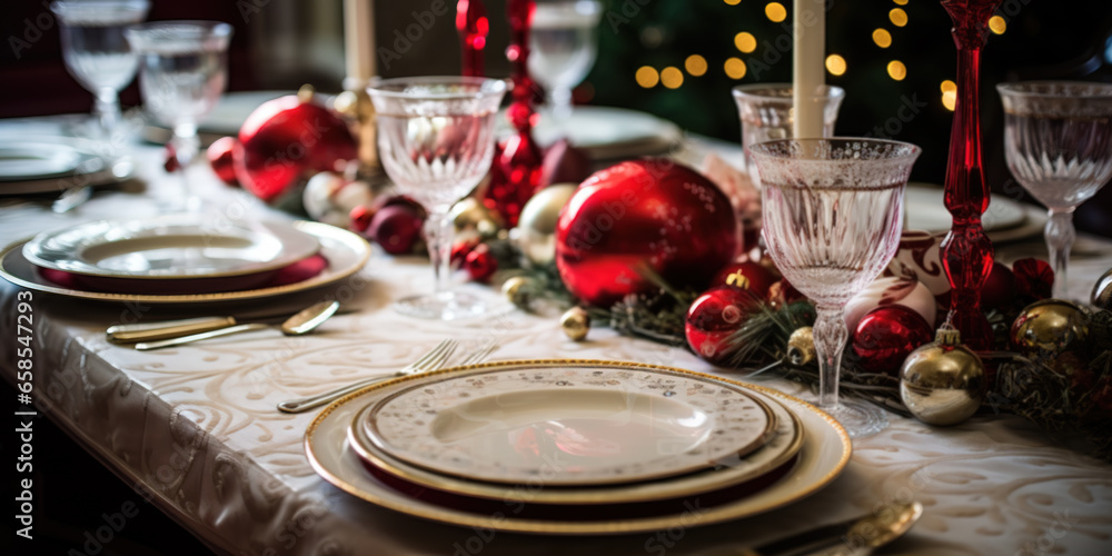 Christmas table setting for Christmas dinner