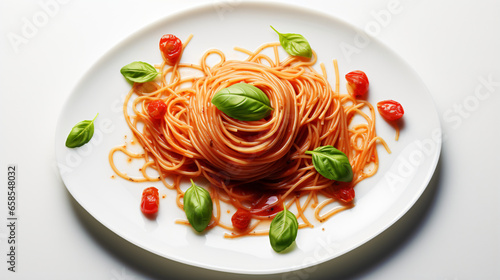 Delicious Plate of Spaghetti with Tomato Sauce on white background