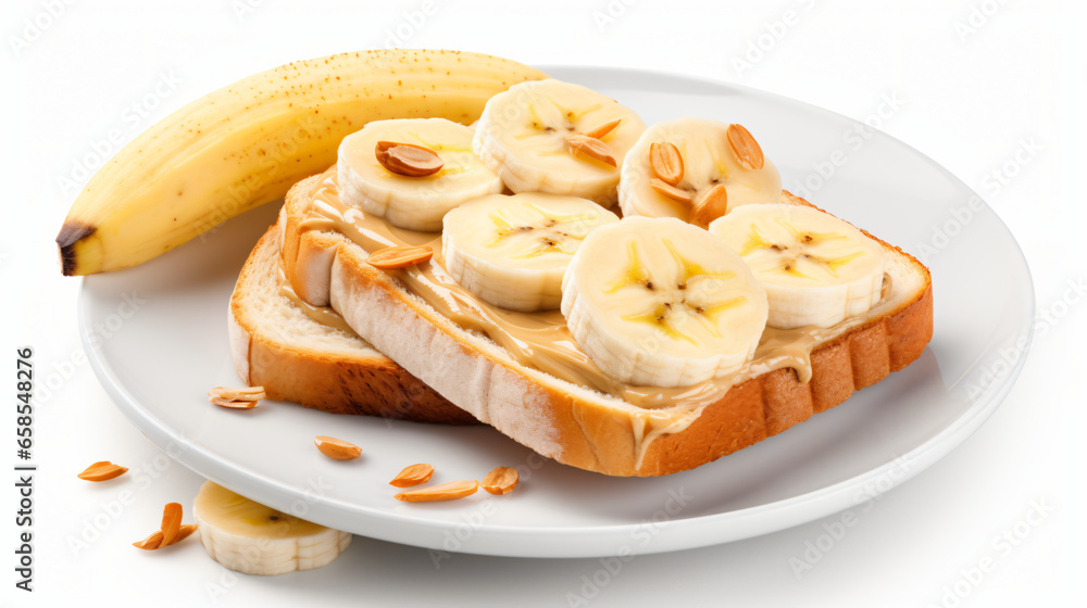 Delicious Plate of Toast with Peanut Butter and Banana