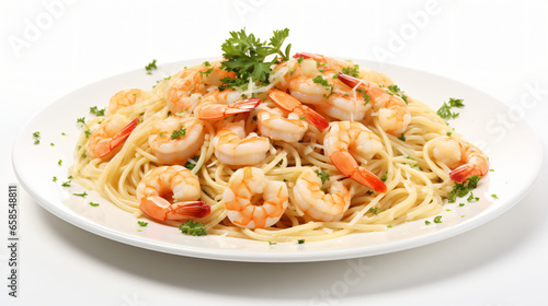 Delicious Shrimp Scampi with Pasta on a White Background