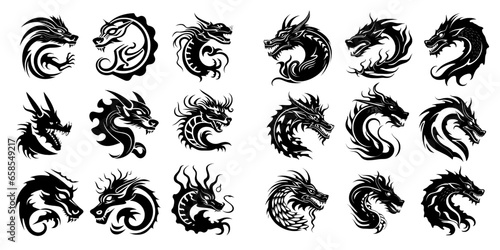 Dragon icons vector illustration set. Henna.