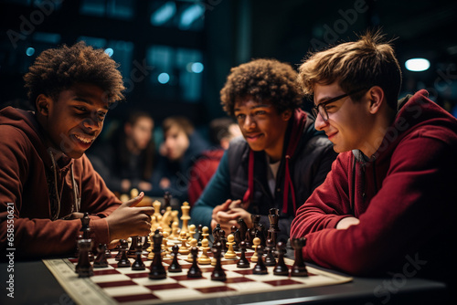 Players engrossed in a high-stakes chess tournament, highlighting the tension and excitement of competitive play.