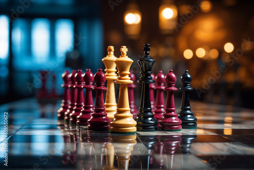 photo highlighting the perfectly arranged chess pieces on a board, symbolizing the start of a well-thought-out game.