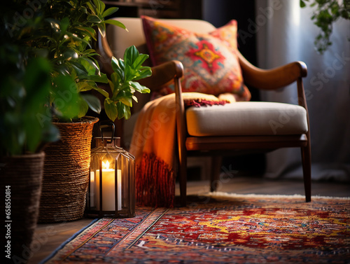 cozy room with persian rug and comfortable chair. generative ai 