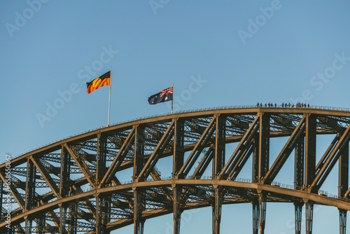 View of Sydney's most famous bridge. the harbor bridge at golden hour from walsh bay © Daniel