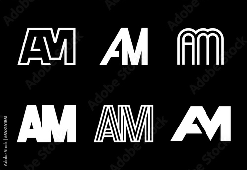 Set of letter AM logos. Abstract logos collection with letters. Geometrical abstract logos