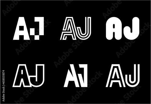 Set of letter AJ logos. Abstract logos collection with letters. Geometrical abstract logos