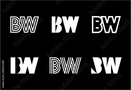 Set of letter BW logos. Abstract logos collection with letters. Geometrical abstract logos