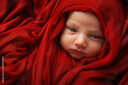 New born baby in red color cloth