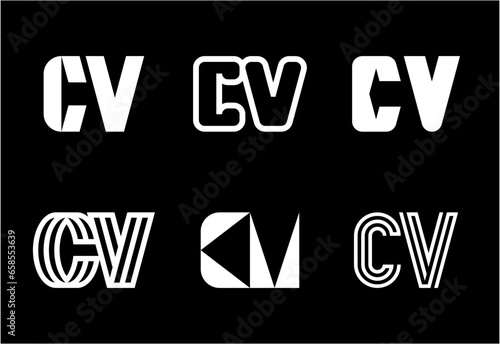 Set of letter CV logos. Abstract logos collection with letters. Geometrical abstract logos