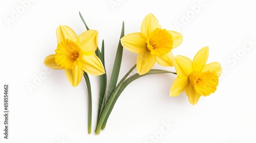 Closeup of wild narcissus daffodil isolated on white backdrop, gorgeous spring flowers