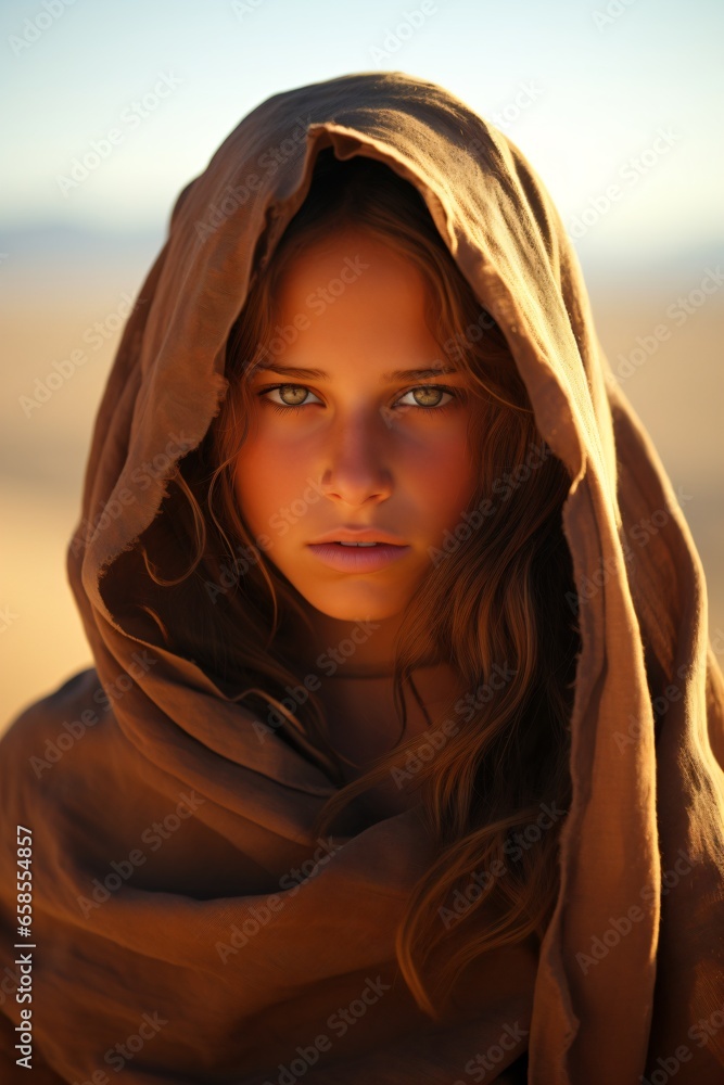 young female nomad in the desert young female nomad in the desert