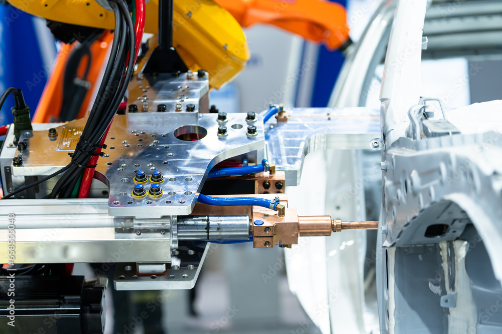 robot arm working in car factory robot arm working in car factory