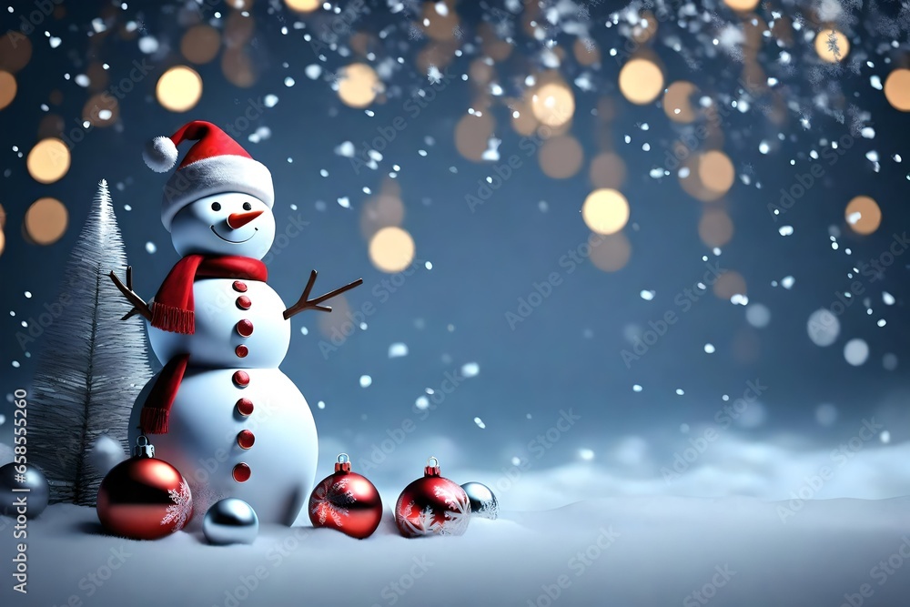 Obraz premium snowman with christmas tree