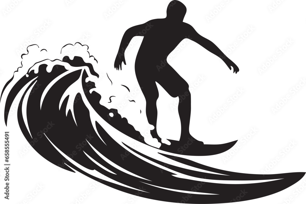 Silhouette of a surfer with sea waves enjoying outdoor activity Silhouette of a surfer with sea waves enjoying outdoor activity
