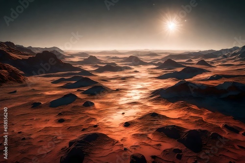 ﻿The ice at the poles of Mars looks beautiful when it sparkles in the sun on Mars.. AI Generated © Denys