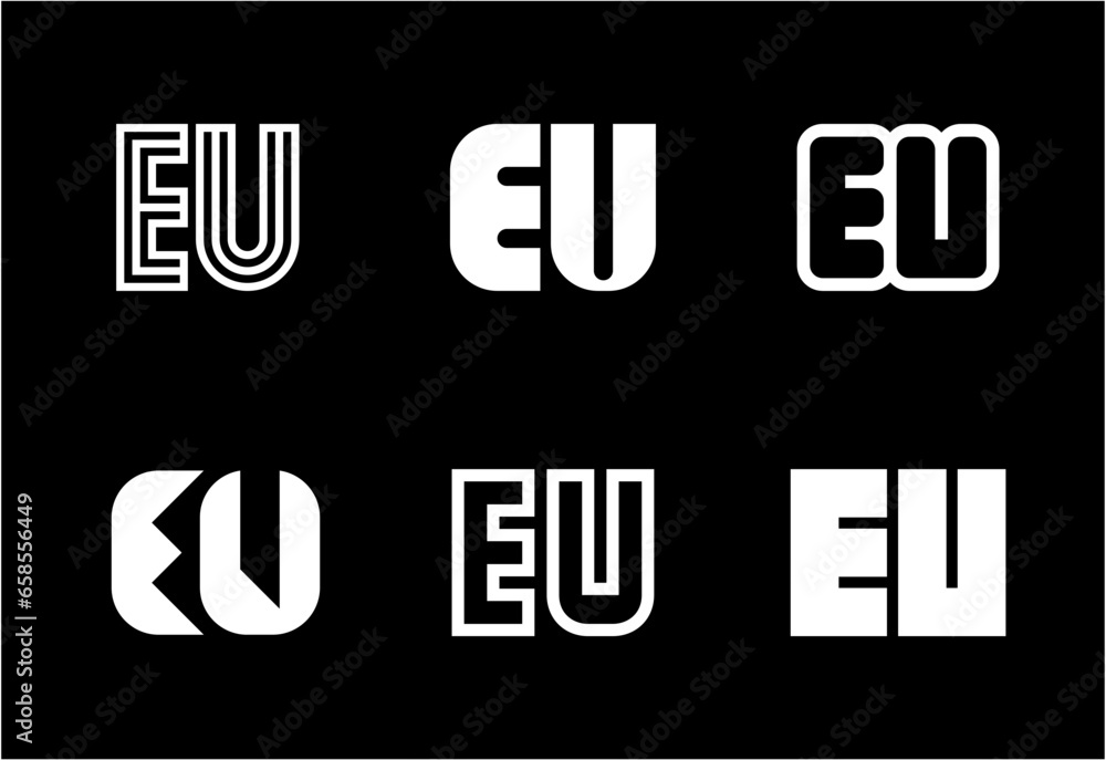 Set of letter EU logos. Abstract logos collection with letters. Geometrical abstract logos