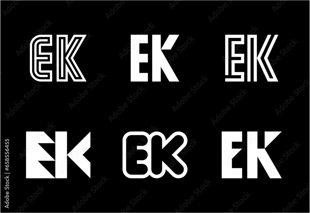 Set of letter EK logos. Abstract logos collection with letters. Geometrical abstract logos Set of letter EK logos. Abstract logos collection with letters. Geometrical abstract logos
