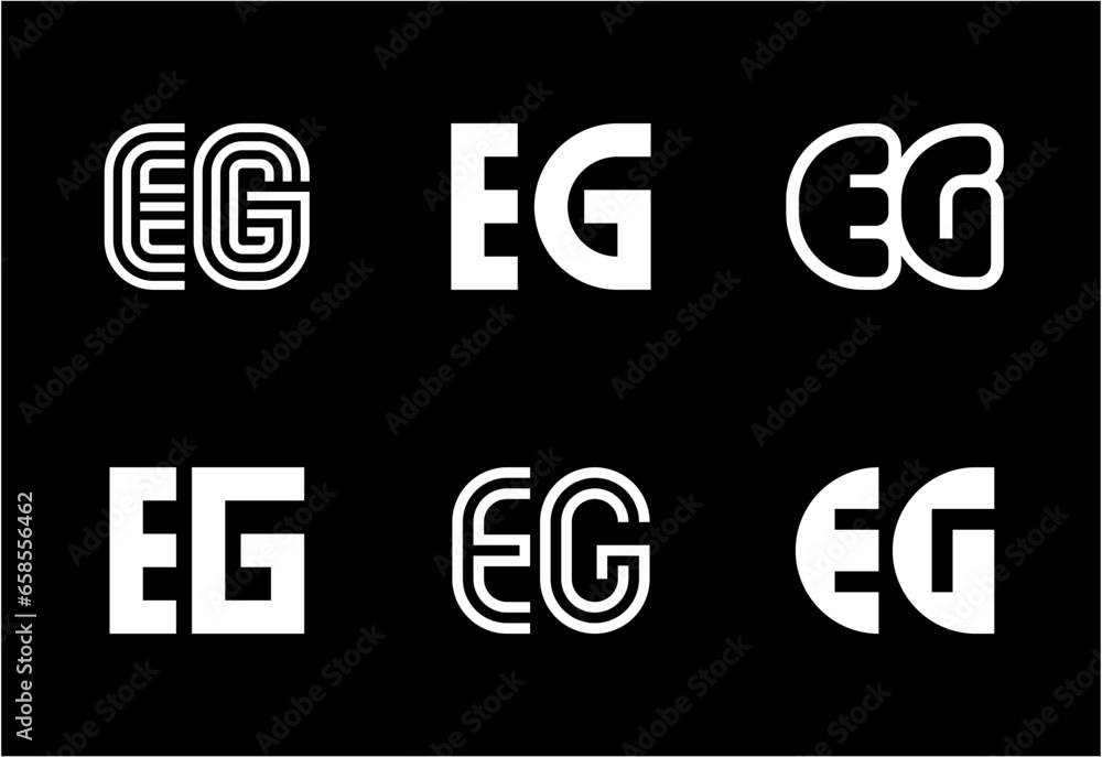 Set of letter EG logos. Abstract logos collection with letters. Geometrical abstract logos Set of letter EG logos. Abstract logos collection with letters. Geometrical abstract logos