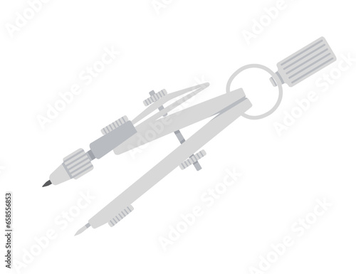 Steel drawing compass tool for geometry vector illustration isolated on white background