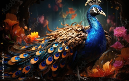 Beautiful peacock. Majestic magical plumage.