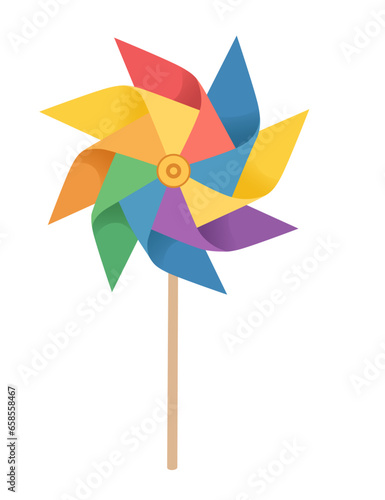 Colorful pinwheel simple hand toy with wind fan vector illustration isolated on white background