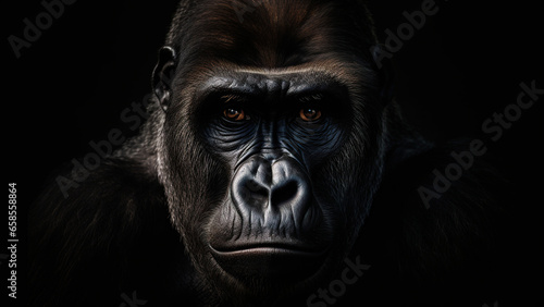 Monkey on black background, in the style of contemporary realist portrait. © Andriy