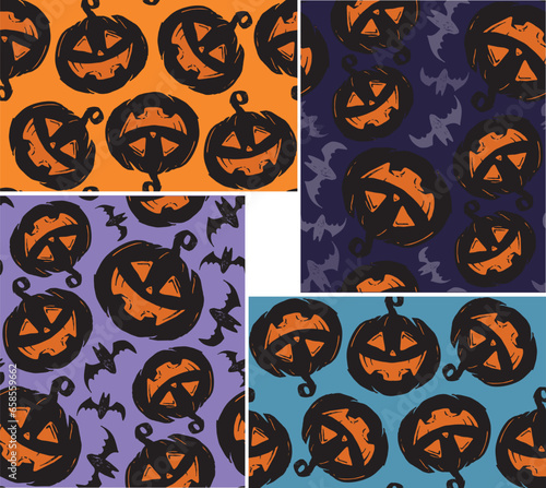 Happy Halloween - cute hand drawn doodle pattern background. Scary night design.