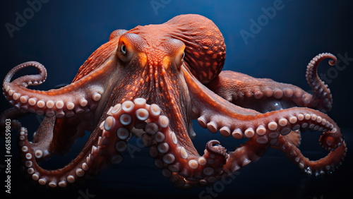 Octopus on black background, in the style of contemporary realist portrait  © Andriy