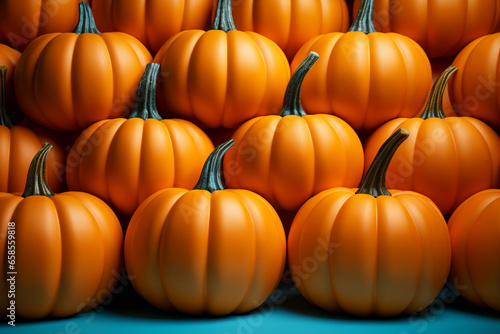 Halloween background illustration featuring a vibrant palette of blue and orange pumpkins. Ai generated