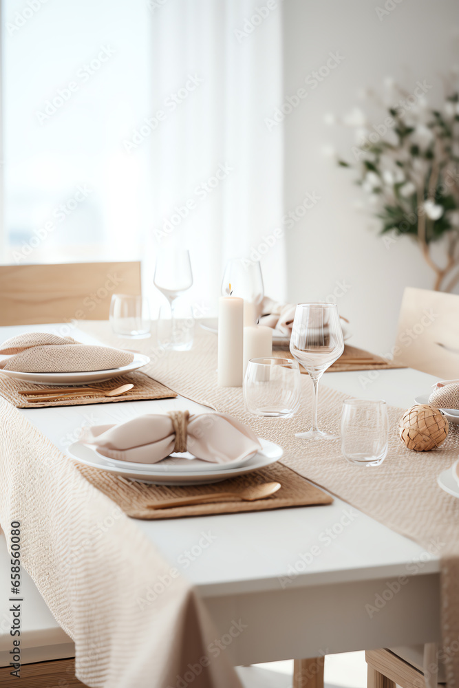 A beautifully set dining table with elegant place settings