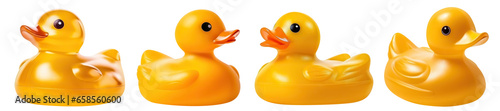 Set of yellow rubber ducks cut out photo
