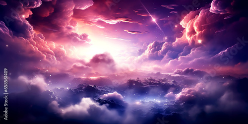 Magical pink pastel sky and stars fantasy background.